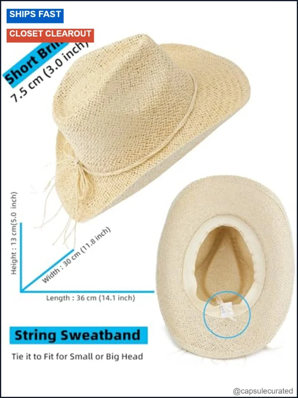 Straw Cowboy Hat for Women Short Brim Cowgirl Western Beach Sun Hat Adjustable
